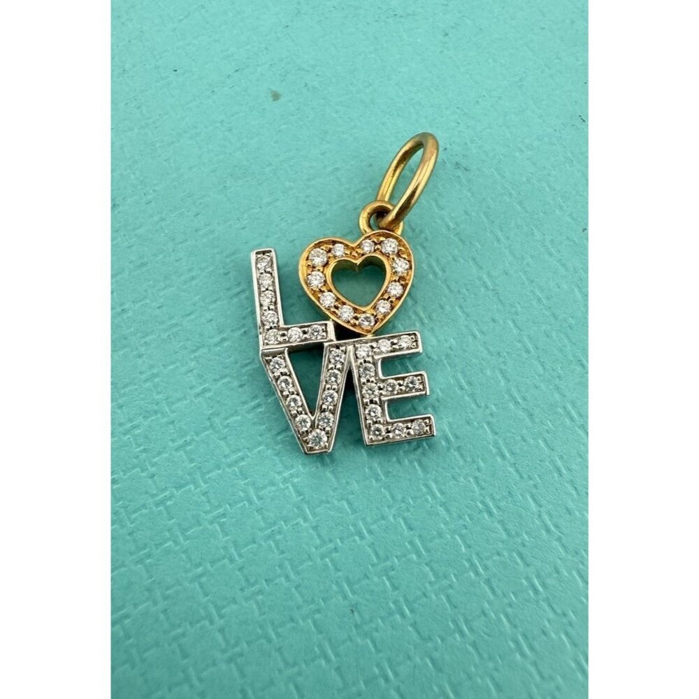 RARE Tiffany & Co. 18k Diamond LOVE Letters Charm Pendant in Rose and White Gold